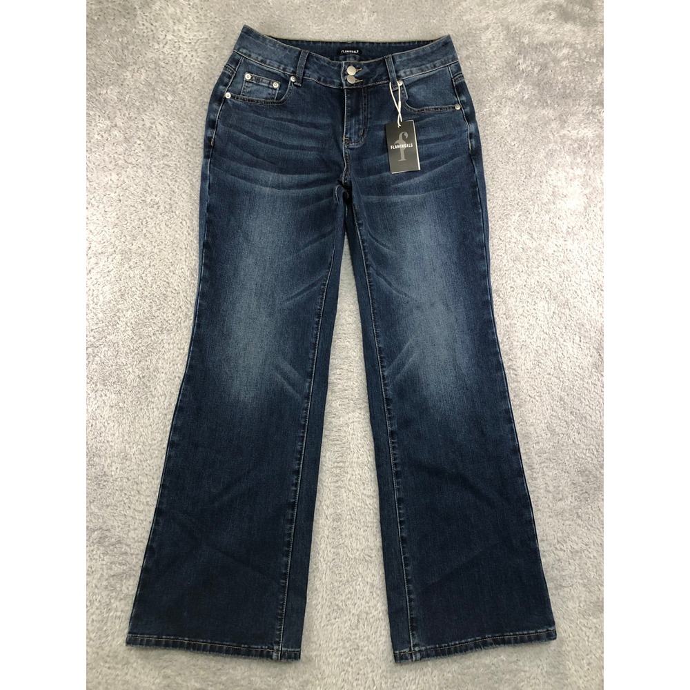 Flamingals Jeans Women M (30x30.5) Blue NWT Wide Leg Stretch Denim